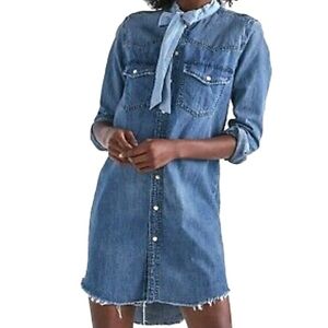 Lucky Brand Shirt Dress Womens Small Western Blue Denim Pearl Snap Buttons Fray